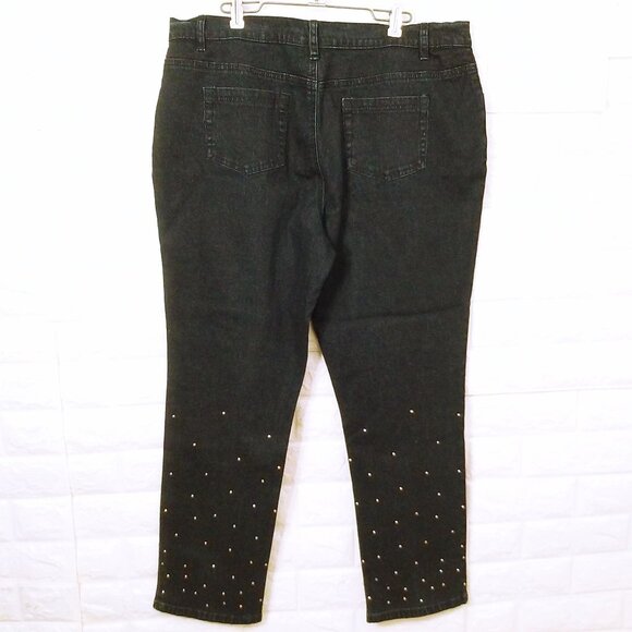 DG2 Diane Gilman Denim Mom Jeans -16P Metallic Studs Comfort Cropped Pants Navy - Picture 6 of 10